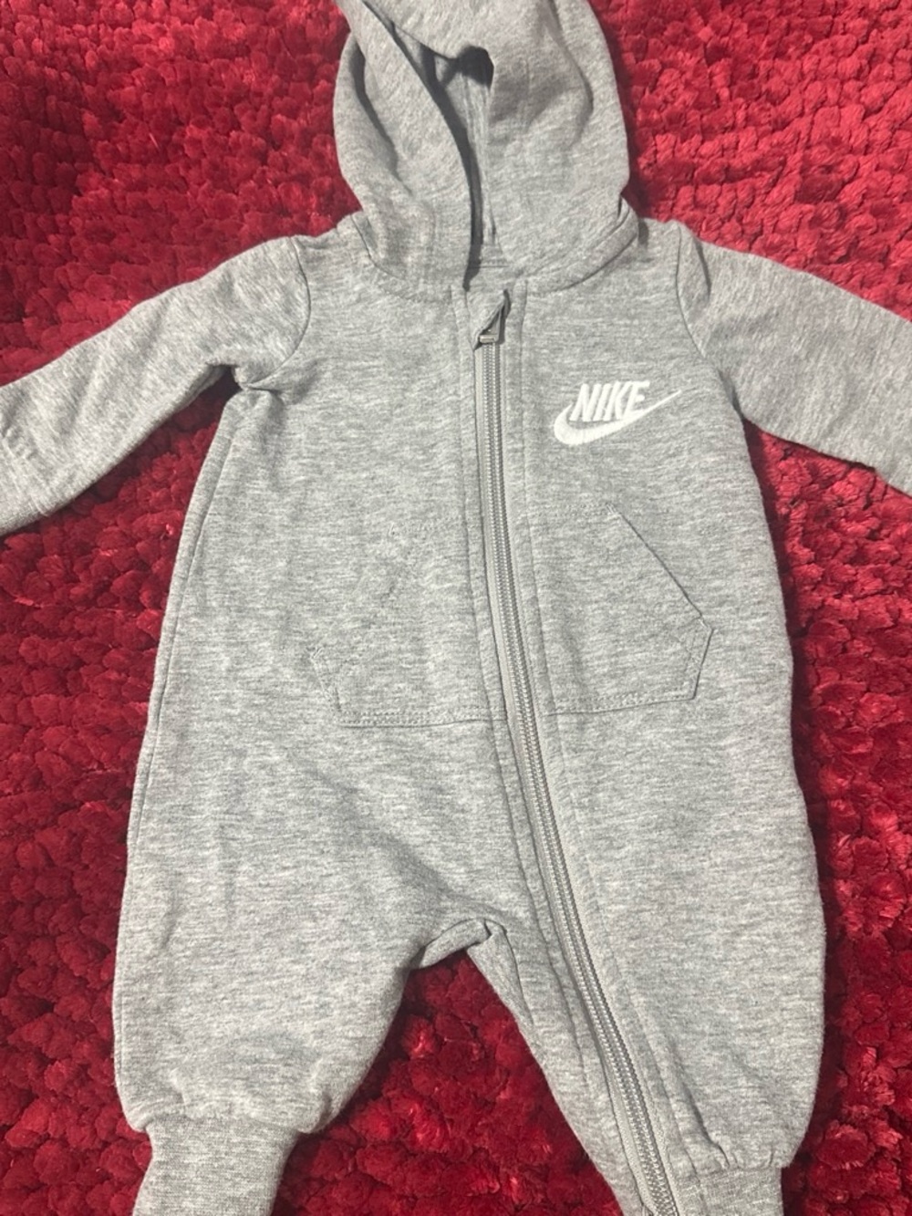 Nike Gray Hooded Zip-Up Baby Footie with White Logo
